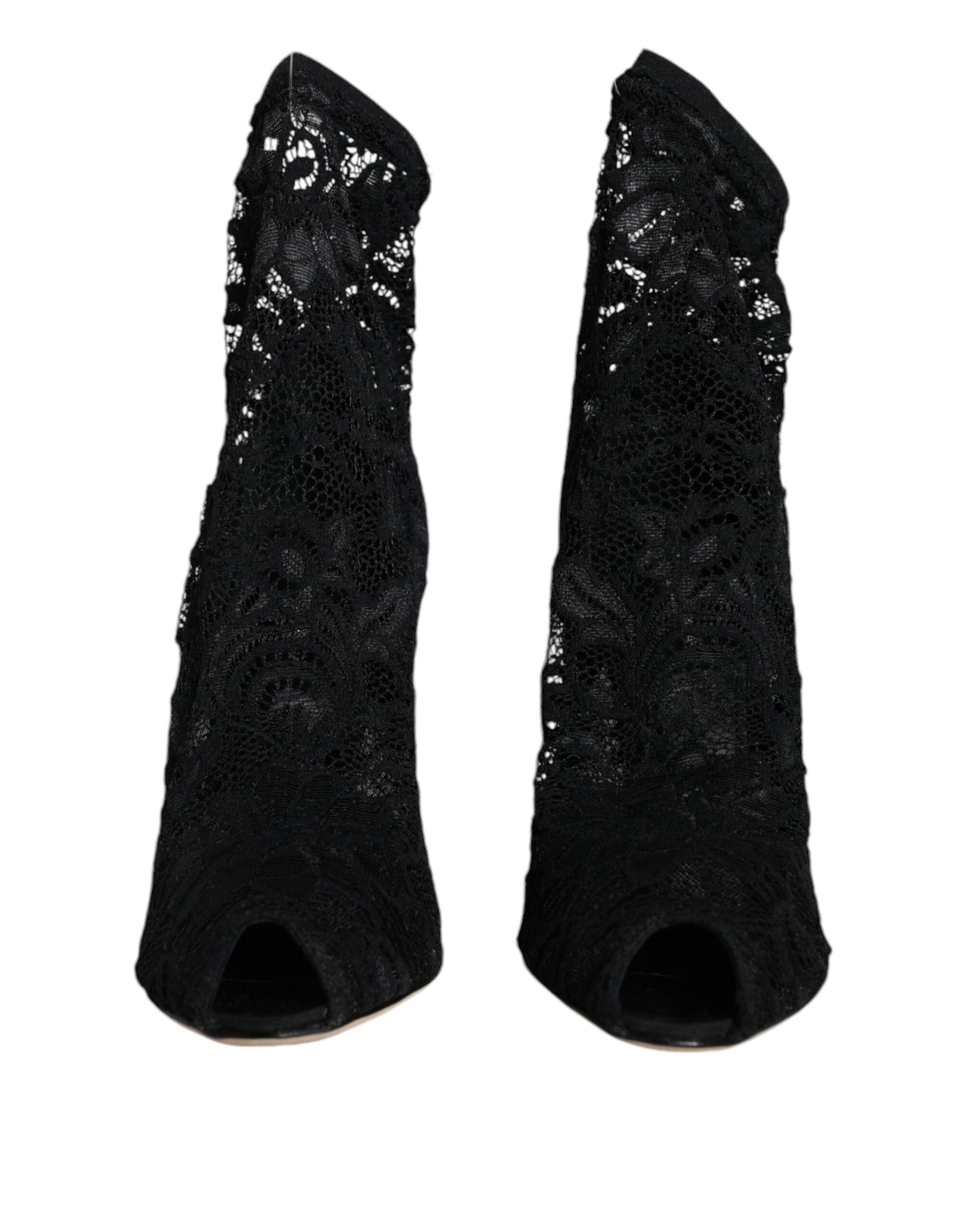 Dolce & Gabbana Black Lace Stretch Heels Mid Calf Boot Shoes Dolce & Gabbana