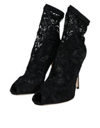 Dolce & Gabbana Black Lace Stretch Heels Mid Calf Boot Shoes - Eljoys Fashion 