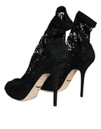 Dolce & Gabbana Black Lace Stretch Heels Mid Calf Boot Shoes - Eljoys Fashion 