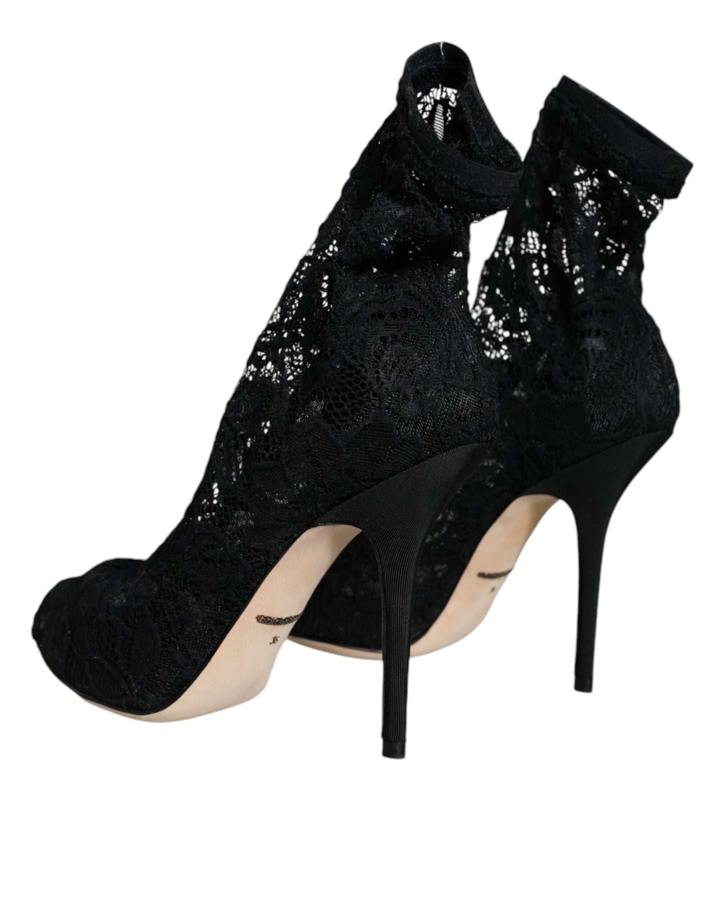 Dolce & Gabbana Black Lace Stretch Heels Mid Calf Boot Shoes Dolce & Gabbana