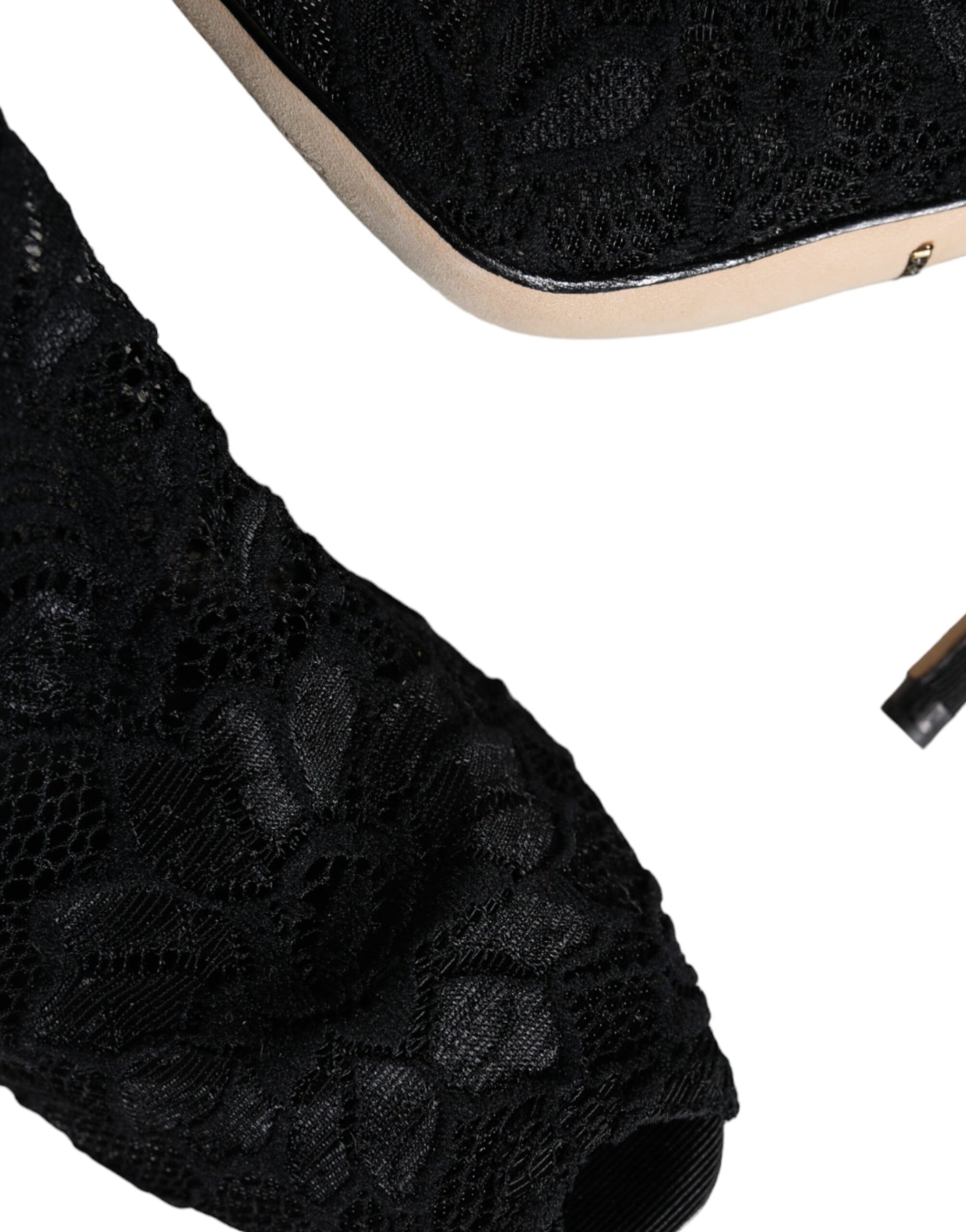 Dolce & Gabbana Black Lace Stretch Heels Mid Calf Boot Shoes Dolce & Gabbana