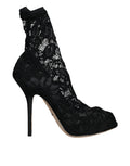 Dolce & Gabbana Black Lace Stretch Heels Mid Calf Boot Shoes - Eljoys Fashion 