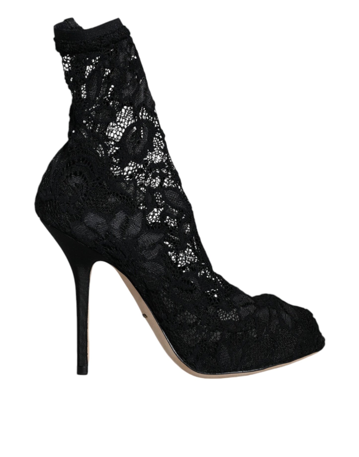 Dolce & Gabbana Black Lace Stretch Heels Mid Calf Boot Shoes Dolce & Gabbana