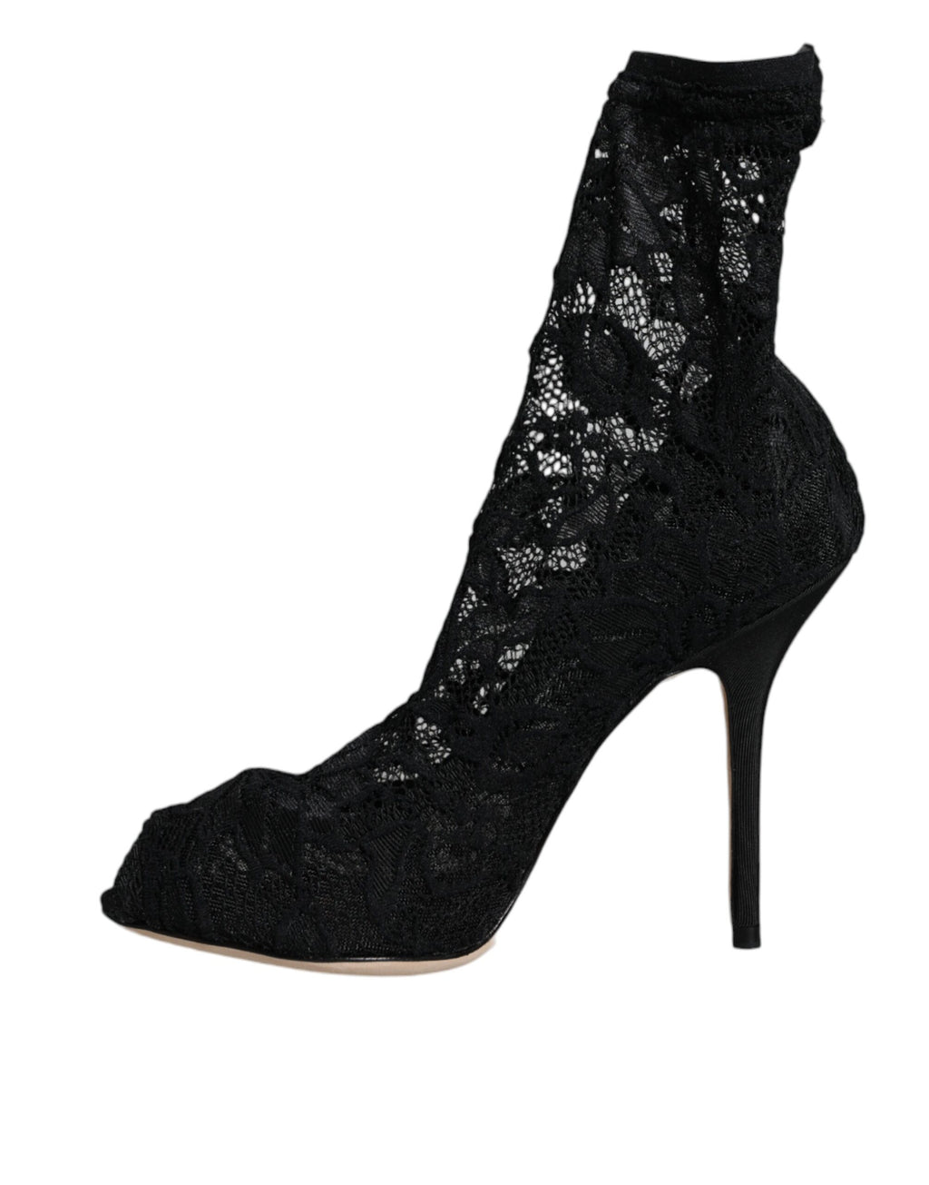 Dolce & Gabbana Black Lace Stretch Heels Mid Calf Boot Shoes - Eljoys Fashion 