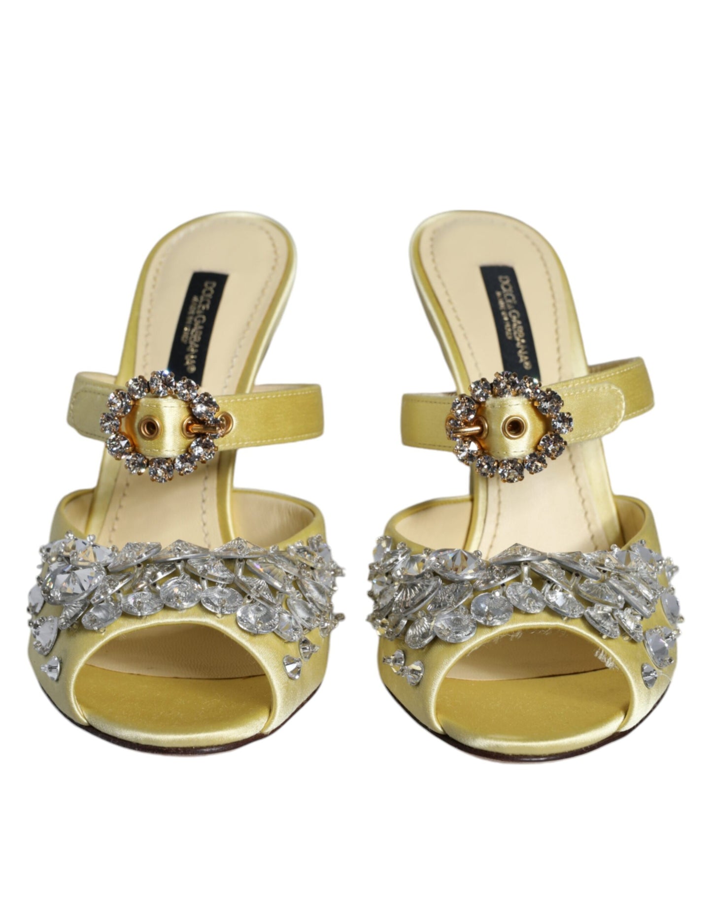 Dolce & Gabbana Yellow Mary Janes Satin Crystal Sandals Shoes Dolce & Gabbana