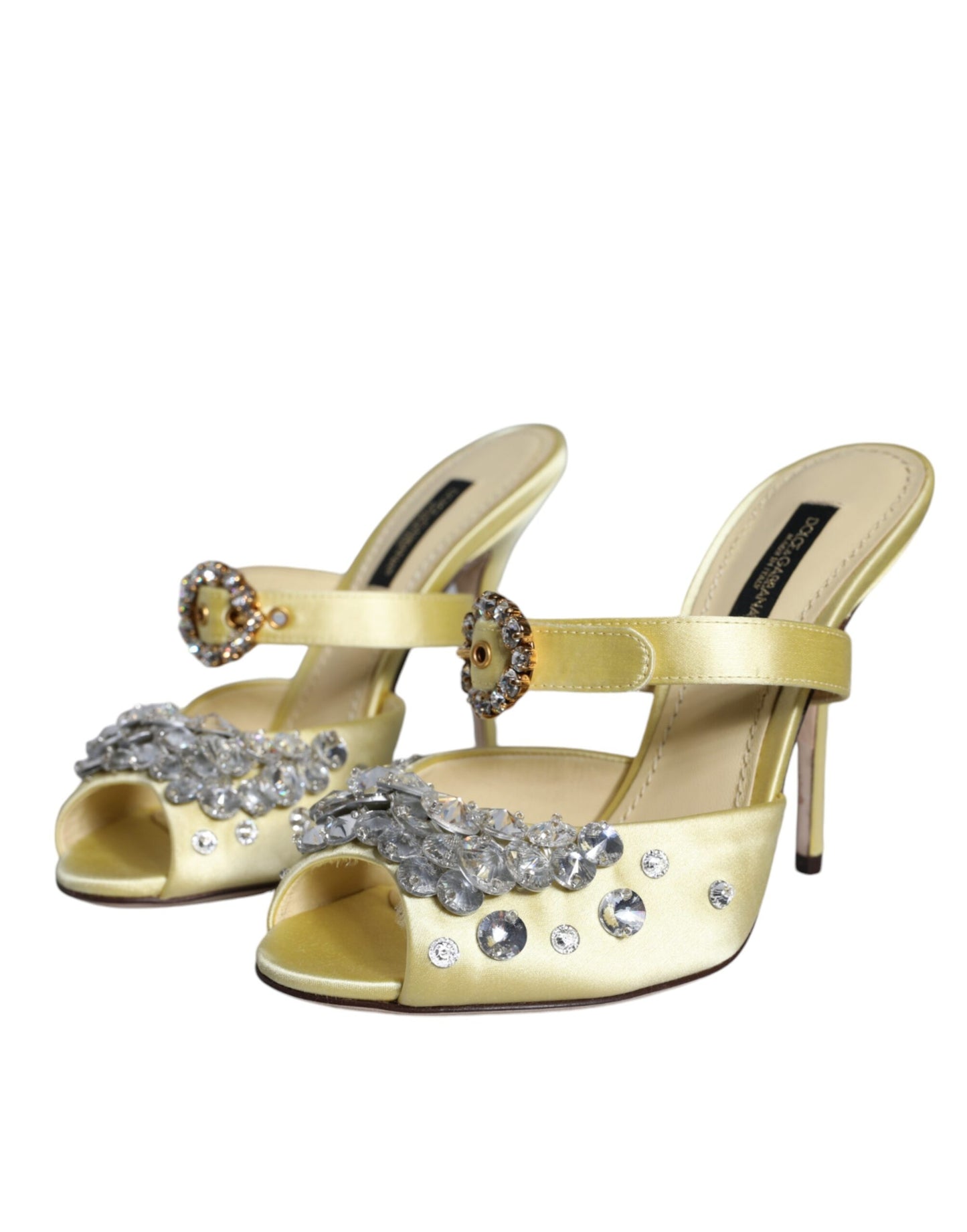 Dolce & Gabbana Yellow Mary Janes Satin Crystal Sandals Shoes Dolce & Gabbana