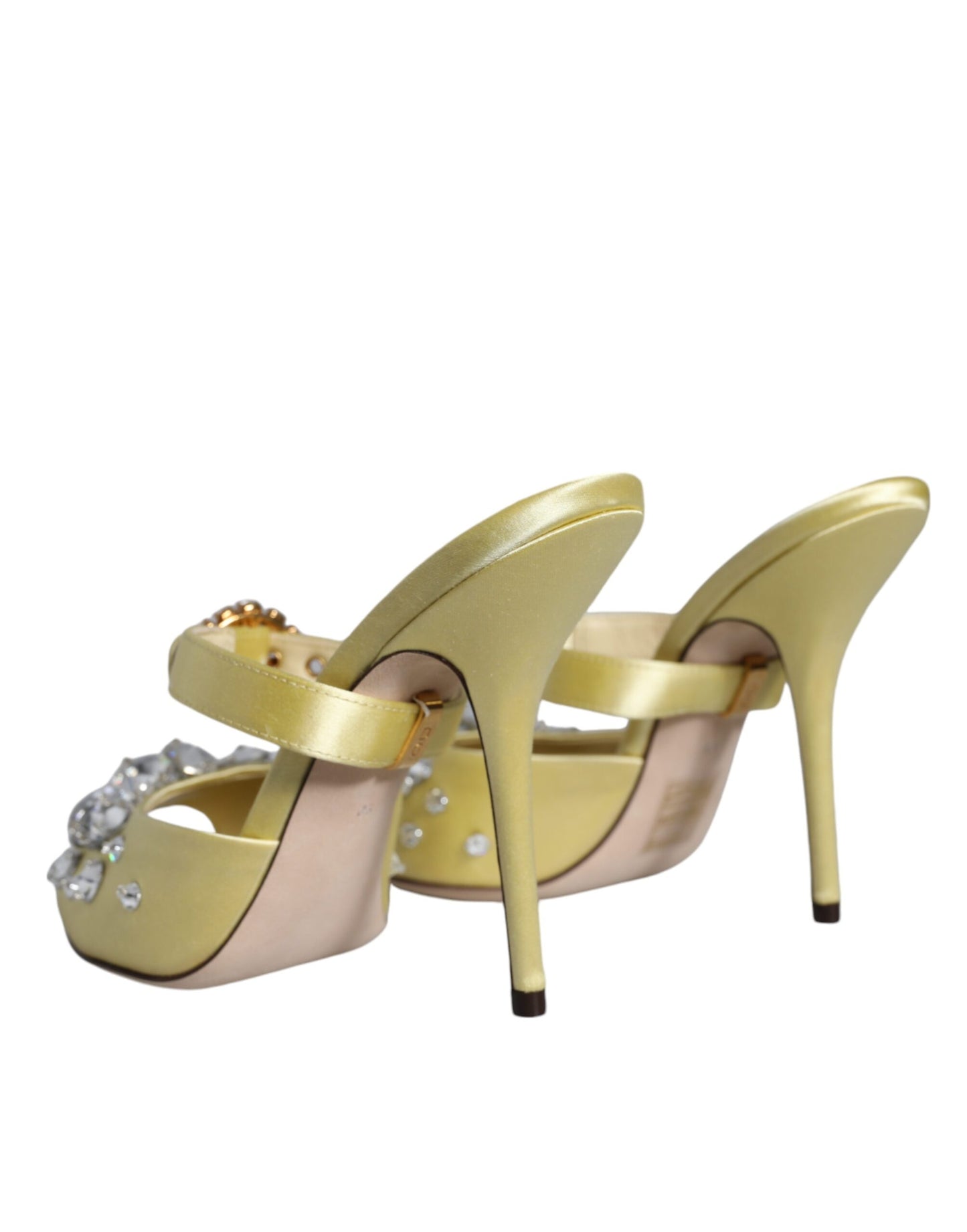Dolce & Gabbana Yellow Mary Janes Satin Crystal Sandals Shoes Dolce & Gabbana