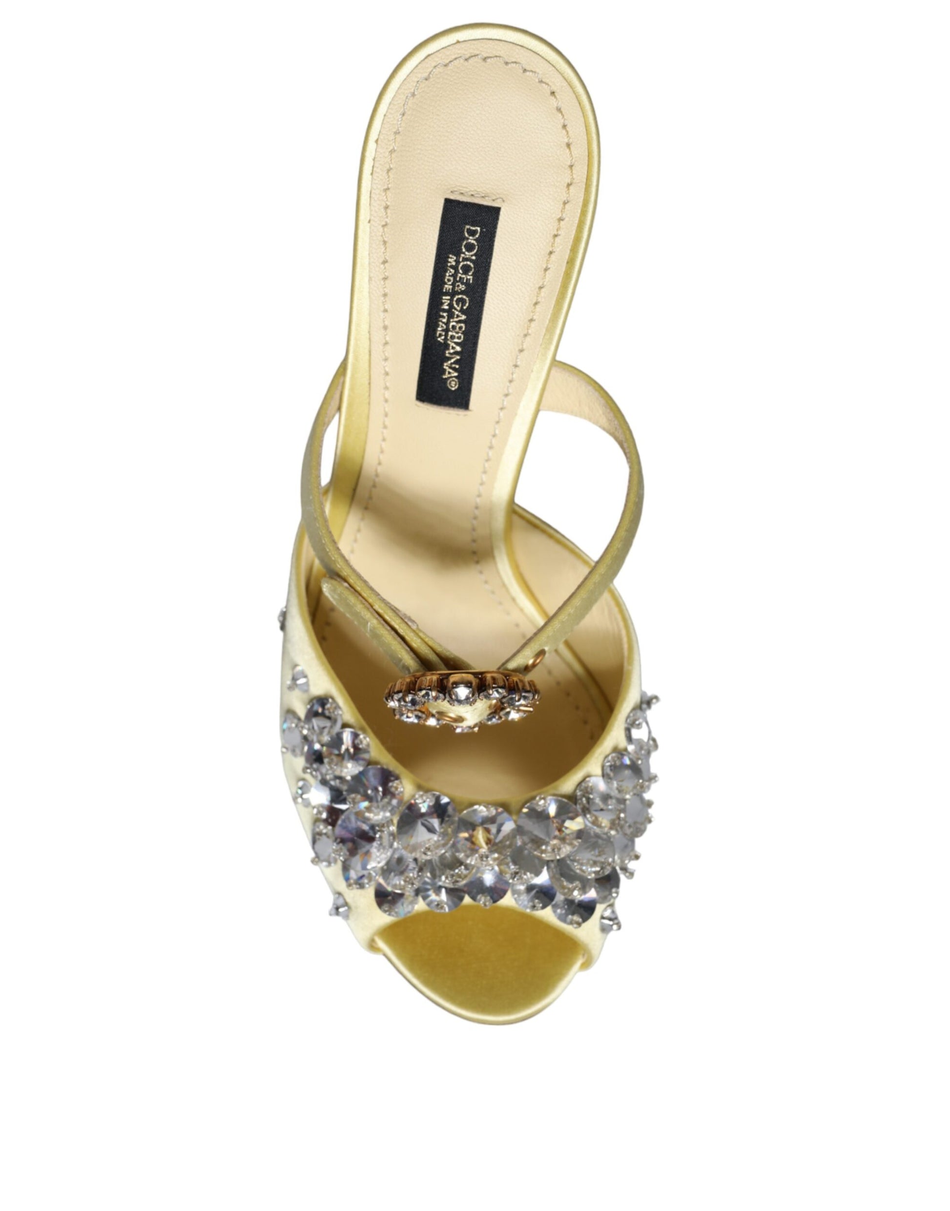 Dolce & Gabbana Yellow Mary Janes Satin Crystal Sandals Shoes Dolce & Gabbana