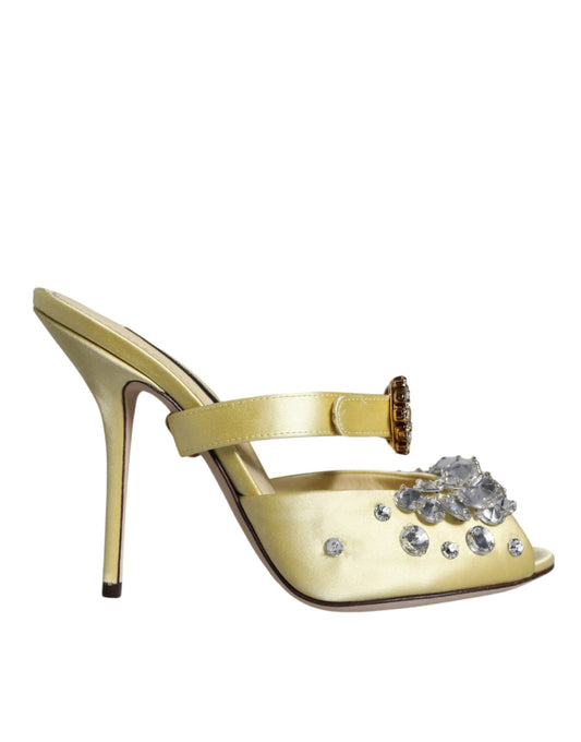 Dolce & Gabbana Yellow Mary Janes Satin Crystal Sandals Shoes Dolce & Gabbana