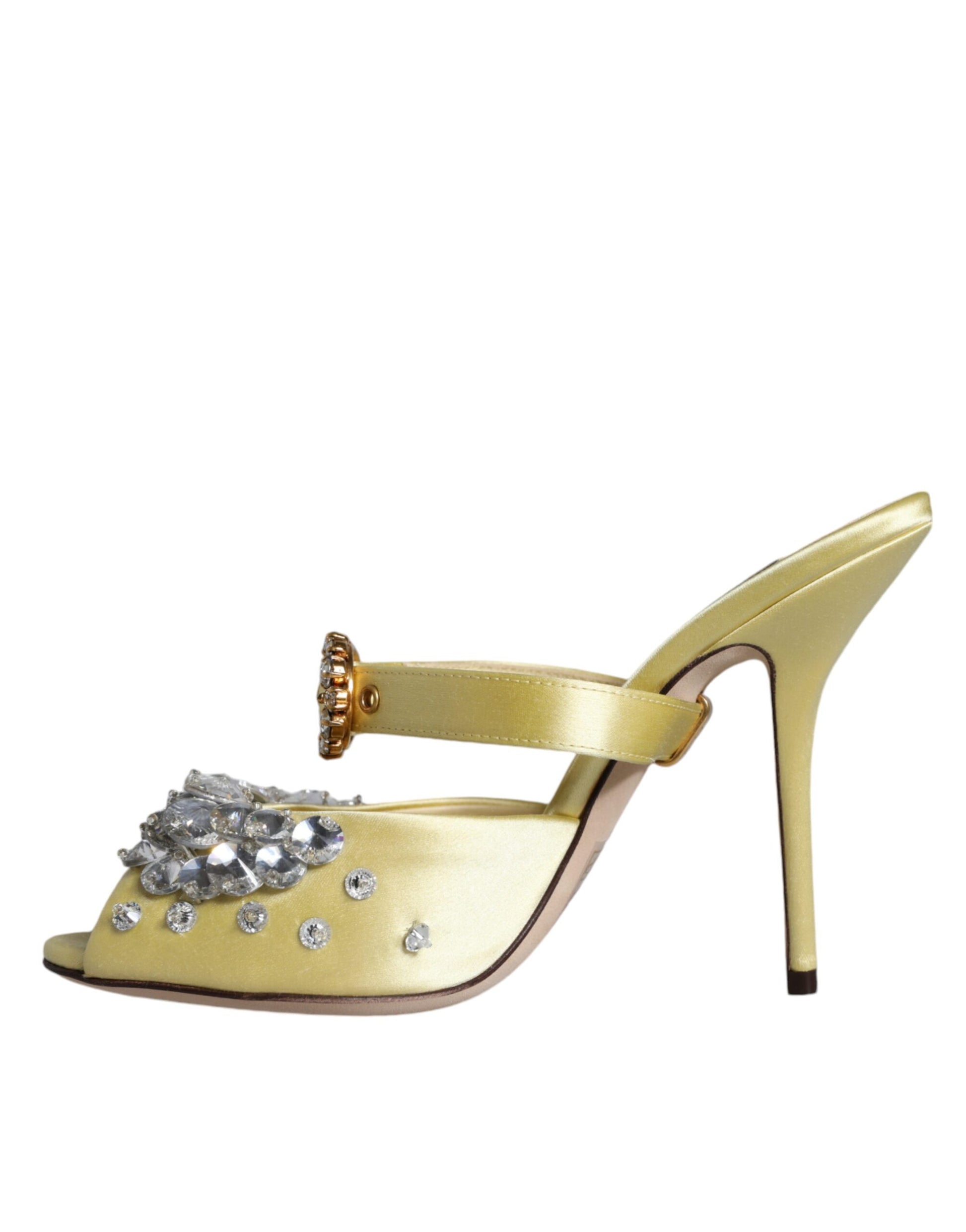 Dolce & Gabbana Yellow Mary Janes Satin Crystal Sandals Shoes Dolce & Gabbana