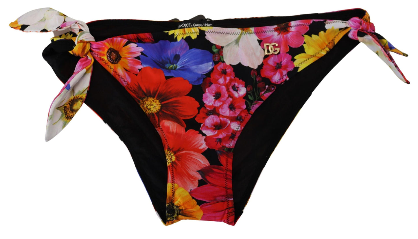 Dolce & Gabbana Black Floral Print Swimsuit Bikini Bottom Swimwear Dolce & Gabbana