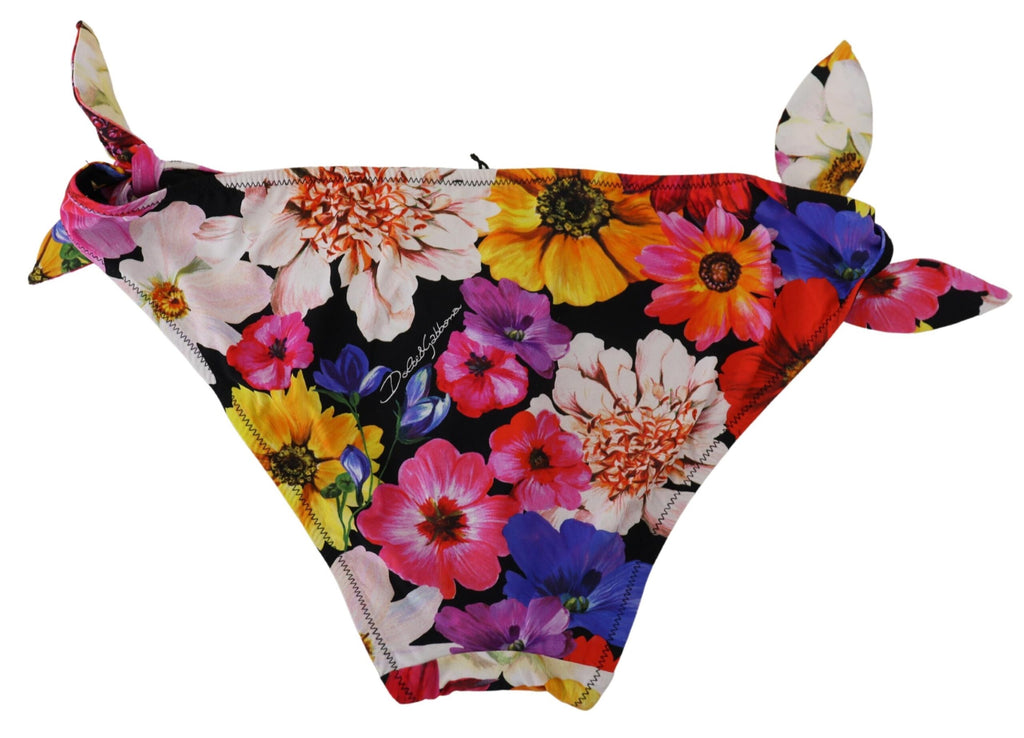 Dolce & Gabbana Black Floral Print Swimsuit Bikini Bottom Swimwear - Eljoys Fashion 
