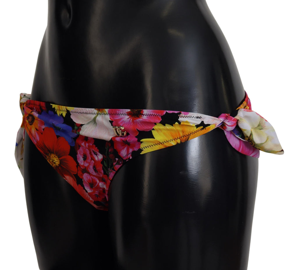 Dolce & Gabbana Black Floral Print Swimsuit Bikini Bottom Swimwear - Eljoys Fashion 