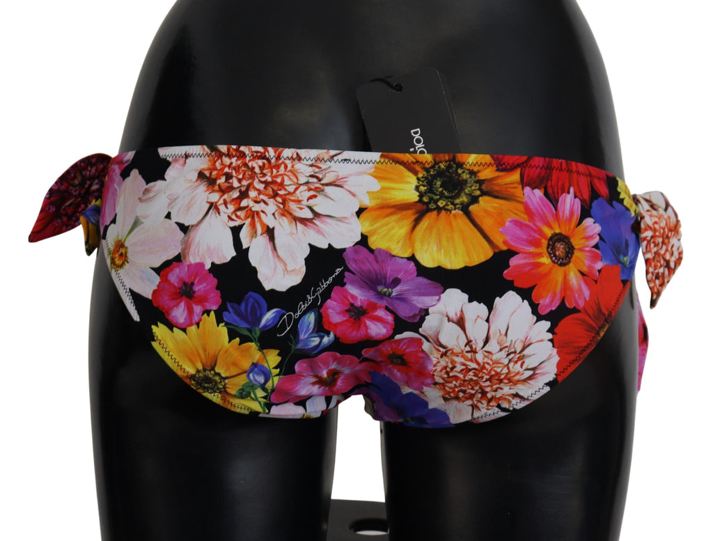 Dolce & Gabbana Black Floral Print Swimsuit Bikini Bottom Swimwear - Eljoys Fashion 