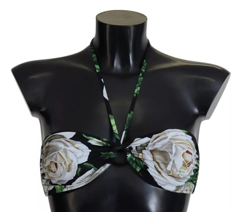 Dolce & Gabbana Black Floral Halter Beachwear Swimwear Bikini Top Dolce & Gabbana
