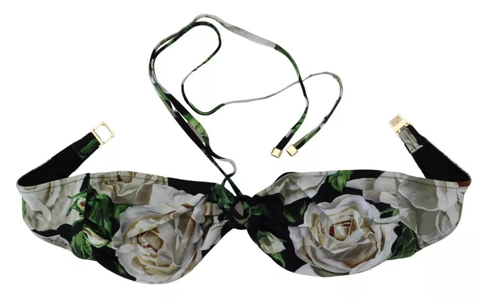 Dolce & Gabbana Black Floral Halter Beachwear Swimwear Bikini Top Dolce & Gabbana