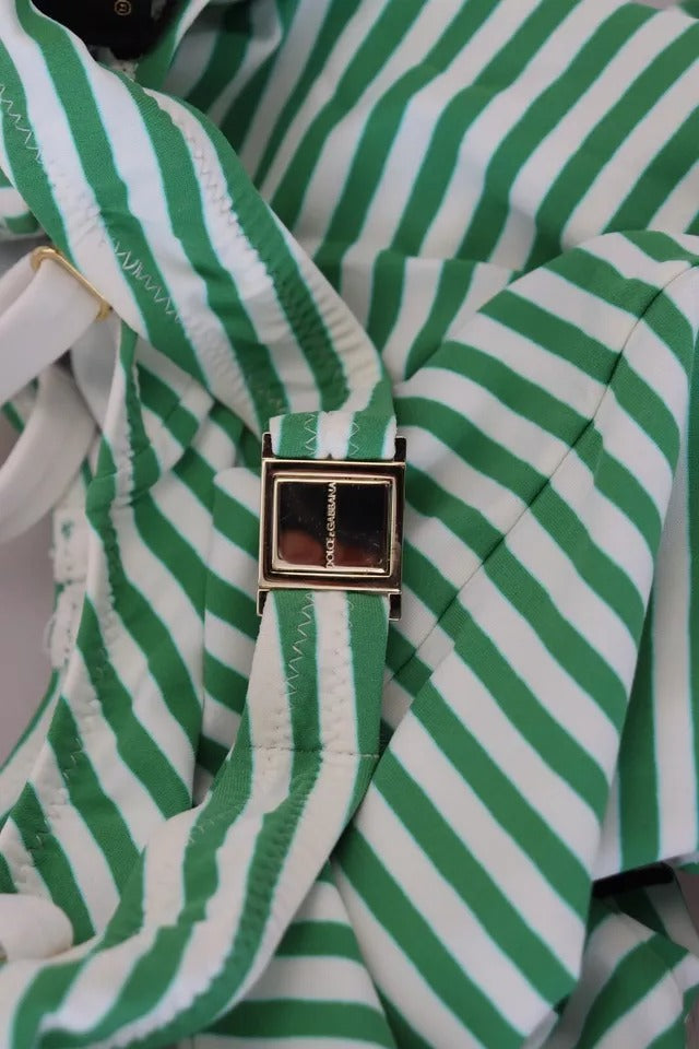 Dolce & Gabbana White Green Stripes One Piece Beachwear Swimwear Dolce & Gabbana