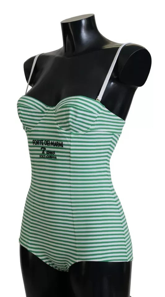 Dolce & Gabbana White Green Stripes One Piece Beachwear Swimwear Dolce & Gabbana