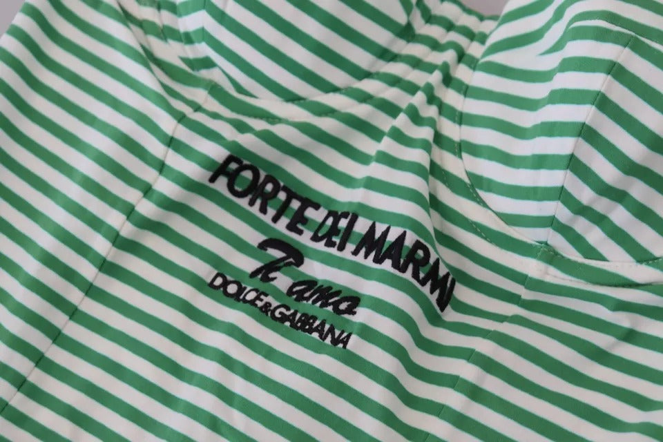 Dolce & Gabbana White Green Stripes One Piece Beachwear Swimwear Dolce & Gabbana