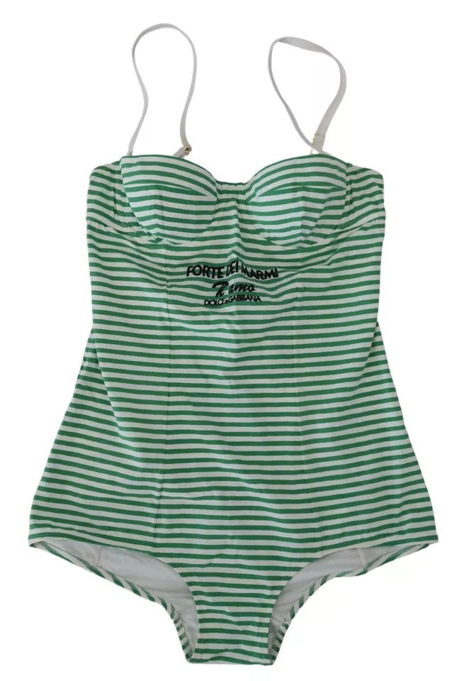 Dolce & Gabbana White Green Stripes One Piece Beachwear Swimwear Dolce & Gabbana