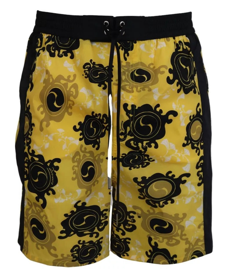 Dsquared² Yellow Black Printed Nylon Beachwear Shorts Swimwear Dsquared²