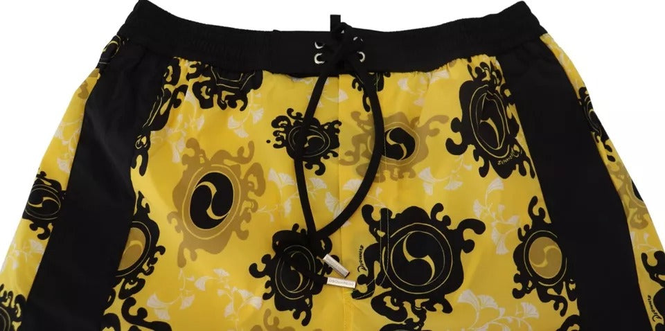 Dsquared² Yellow Black Printed Nylon Beachwear Shorts Swimwear Dsquared²