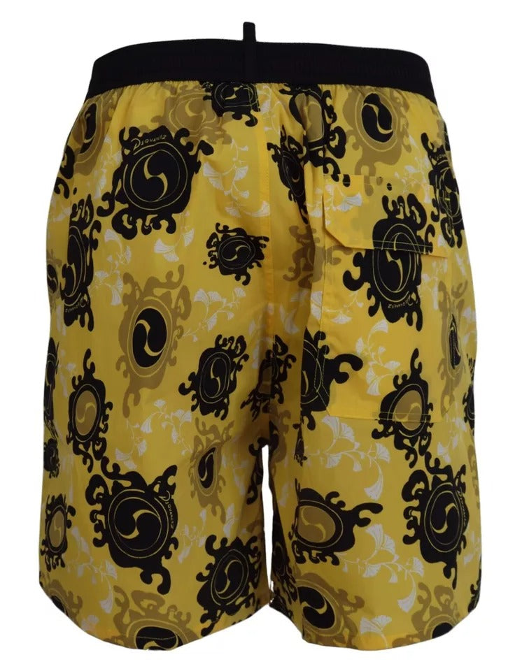 Dsquared² Yellow Black Printed Nylon Beachwear Shorts Swimwear Dsquared²