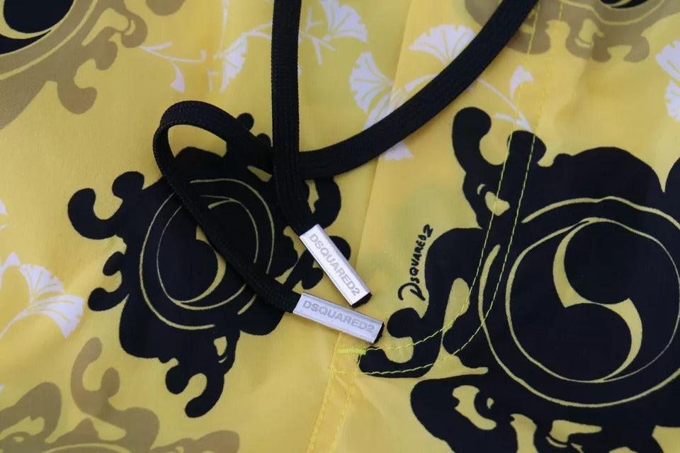 Dsquared² Yellow Black Printed Nylon Beachwear Shorts Swimwear Dsquared²