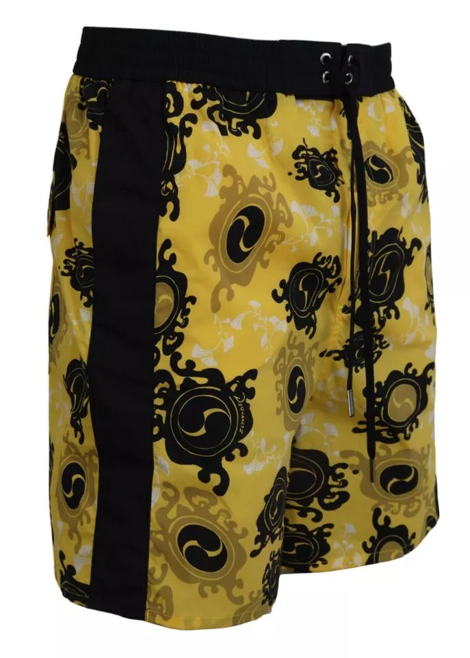 Dsquared² Yellow Black Printed Nylon Beachwear Shorts Swimwear Dsquared²