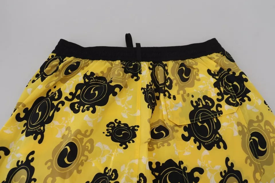 Dsquared² Yellow Black Printed Nylon Beachwear Shorts Swimwear Dsquared²