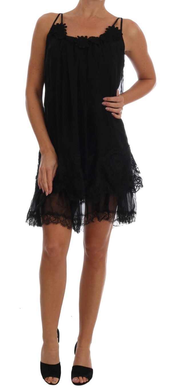 Dolce & Gabbana Black Silk Lace Chemise Dress Dolce & Gabbana