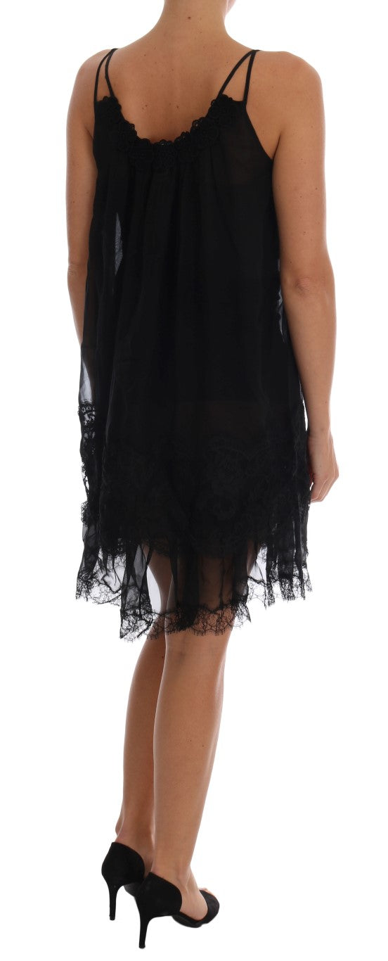 Dolce & Gabbana Black Silk Lace Chemise Dress Dolce & Gabbana