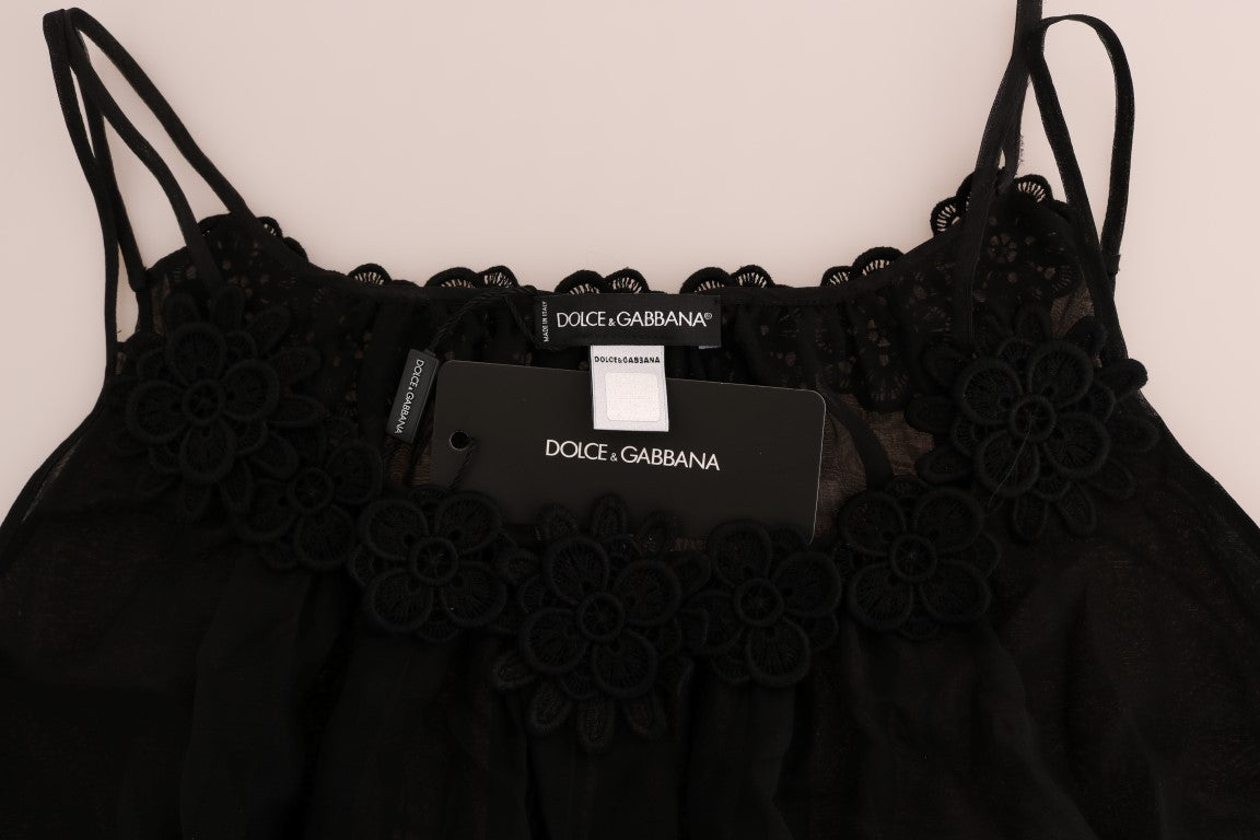 Dolce & Gabbana Black Silk Lace Chemise Dress Dolce & Gabbana