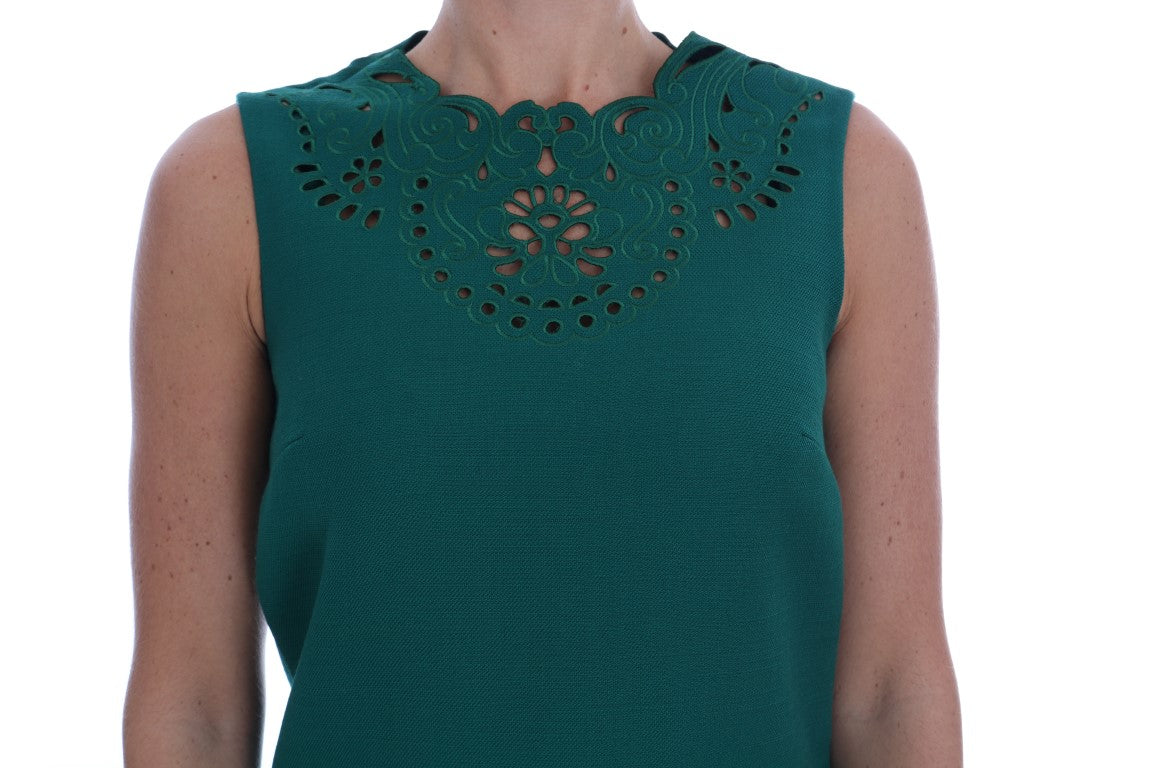 Dolce & Gabbana Green Floral Cutout Silk Wool Dress Eljoys Fashion Dolce & Gabbana Green Floral Cutout Silk Wool Dress Eljoys Fashion