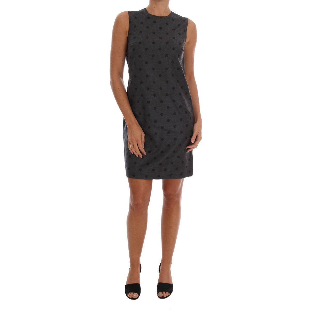 Dolce & Gabbana Gray Polka Dotted Sheath Wool Dress