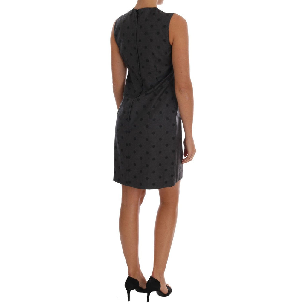 Dolce & Gabbana Gray Polka Dotted Sheath Wool Dress