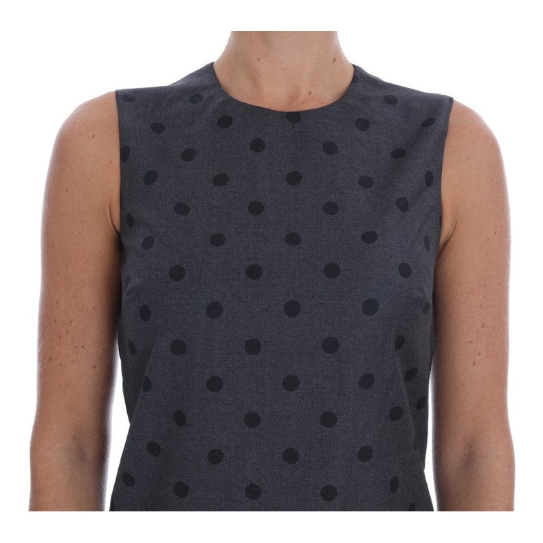 Dolce & Gabbana Gray Polka Dotted Sheath Wool Dress