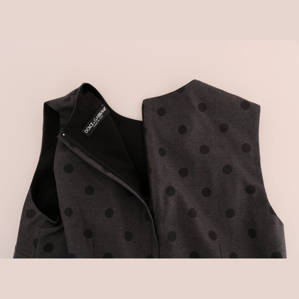 Dolce & Gabbana Gray Polka Dotted Sheath Wool Dress