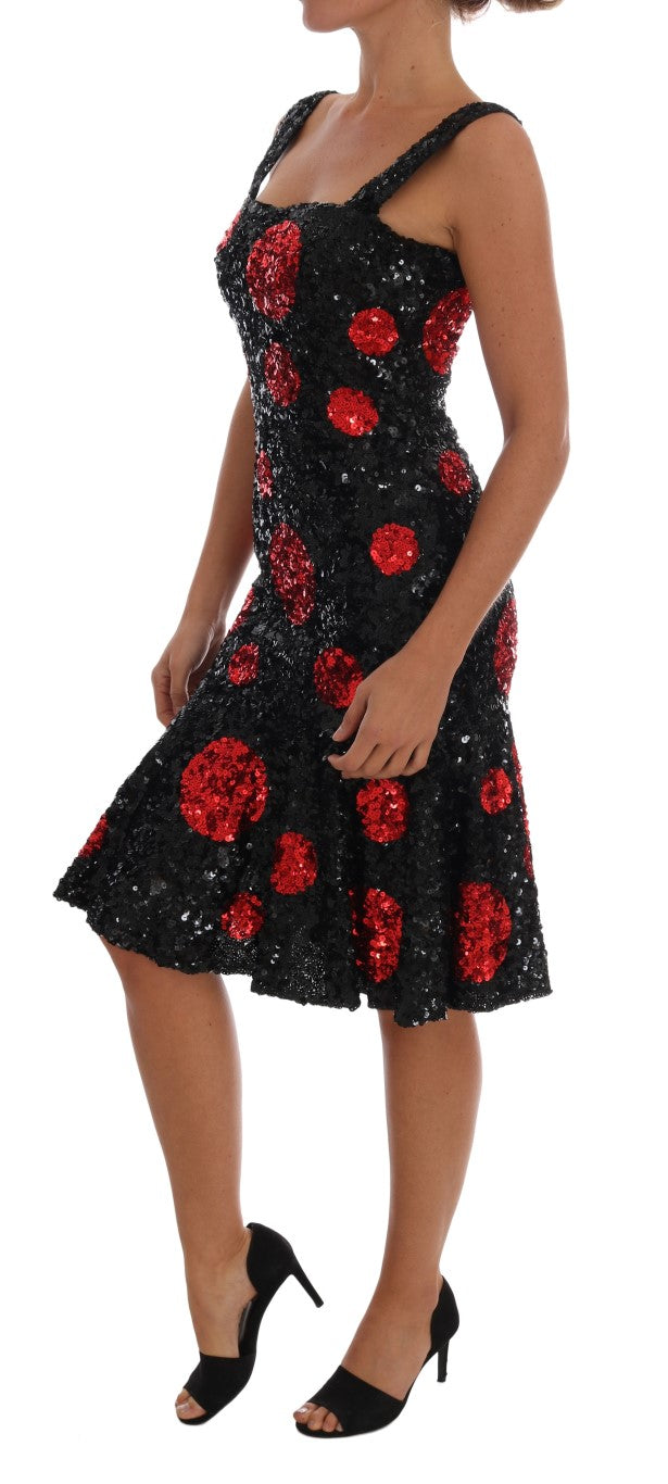 Dolce & Gabbana Black Red Polka Sequined Shift Dress Dolce & Gabbana
