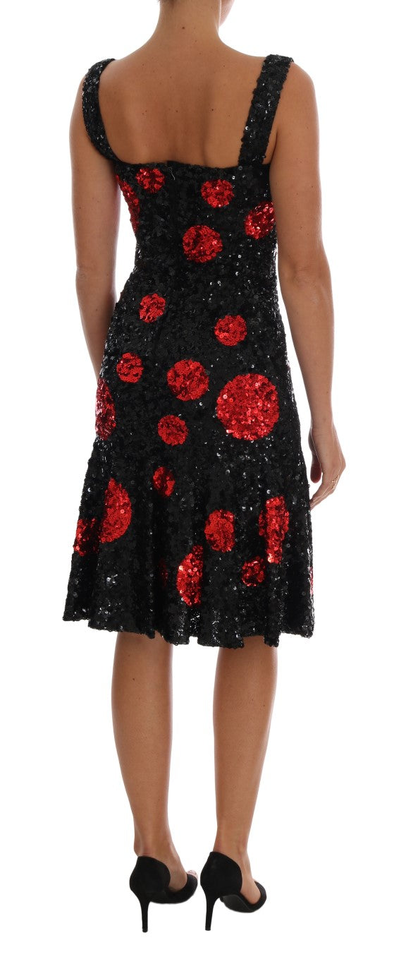 Dolce & Gabbana Black Red Polka Sequined Shift Dress - Eljoys Fashion 