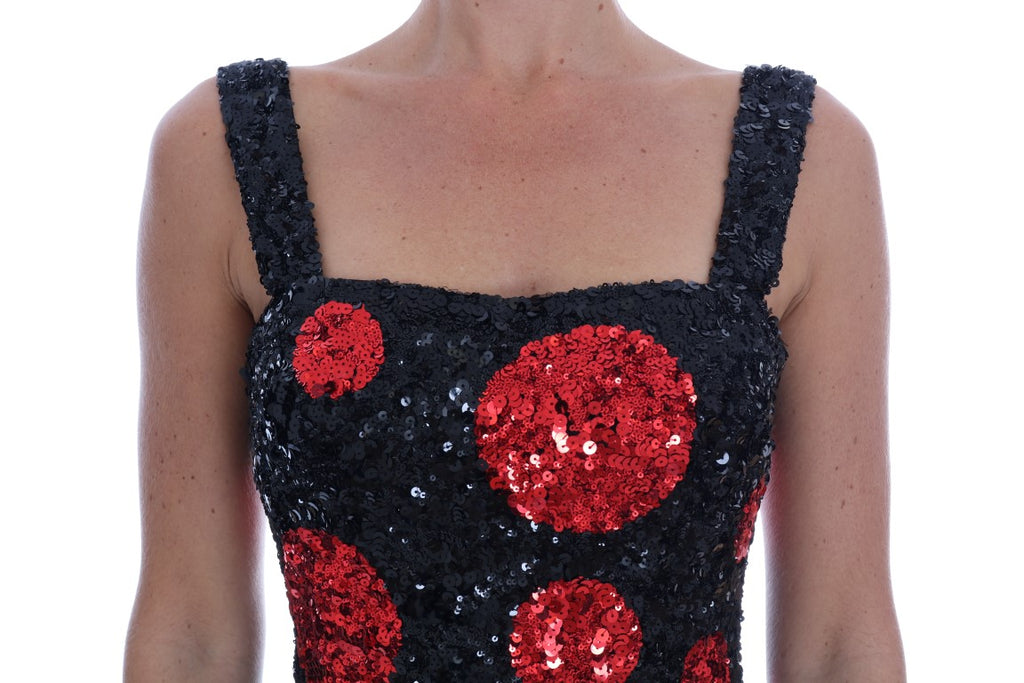 Dolce & Gabbana Black Red Polka Sequined Shift Dress - Eljoys Fashion 