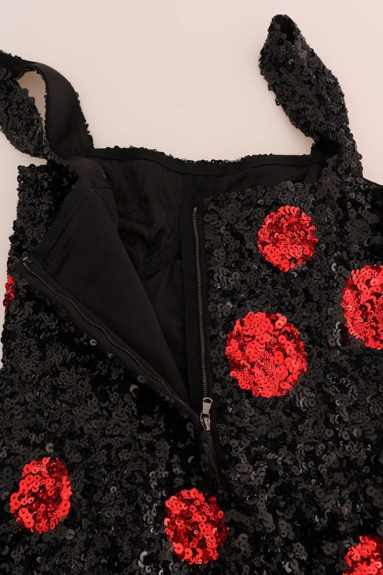 Dolce & Gabbana Black Red Polka Sequined Shift Dress - Eljoys Fashion 