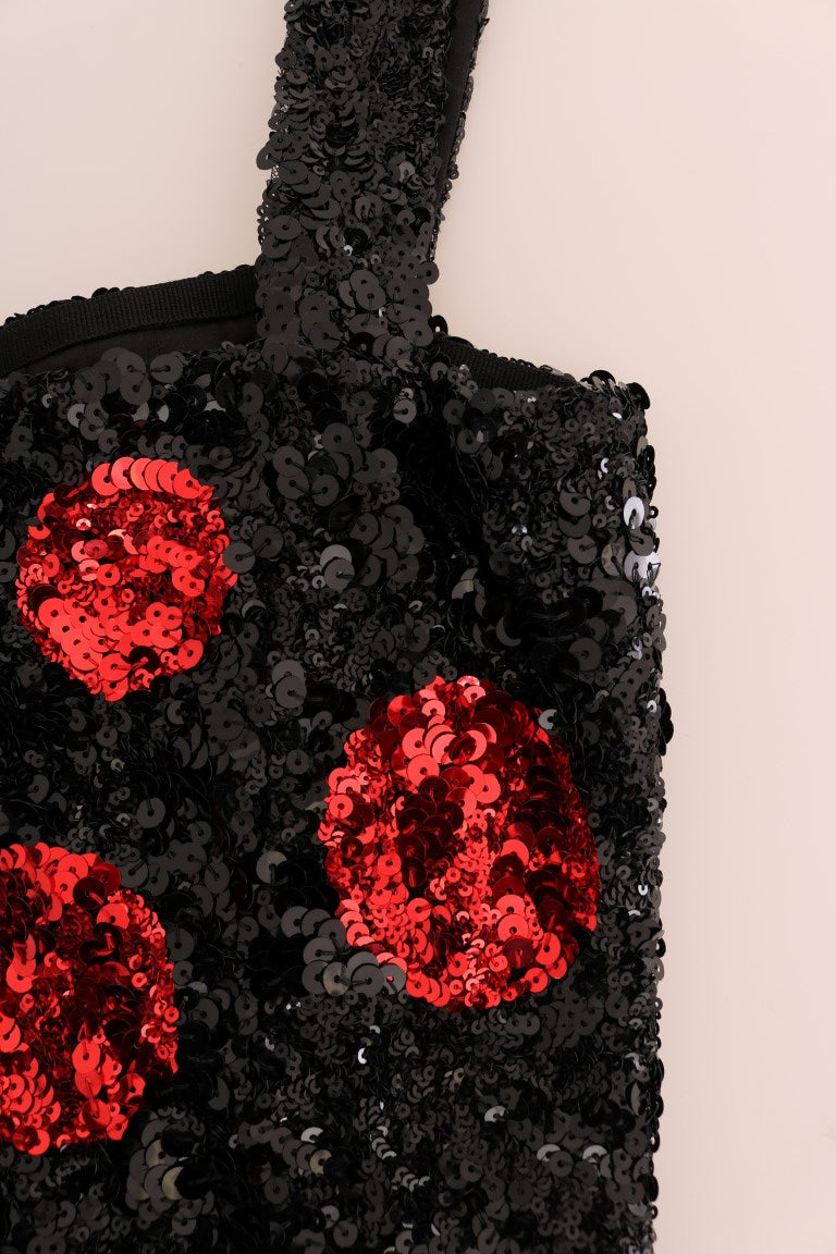 Dolce & Gabbana Black Red Polka Sequined Shift Dress - Eljoys Fashion 