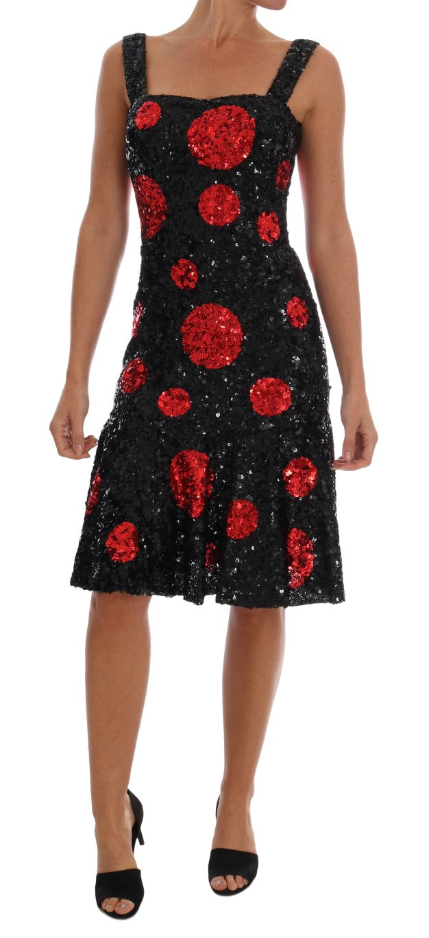 Dolce & Gabbana Black Red Polka Sequined Shift Dress - Eljoys Fashion 
