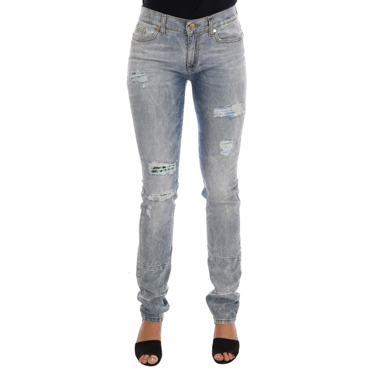 Versace Jeans Blue Wash Torn Stretch Slim Fit Jeans