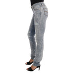 Versace Jeans Blue Wash Torn Stretch Slim Fit Jeans