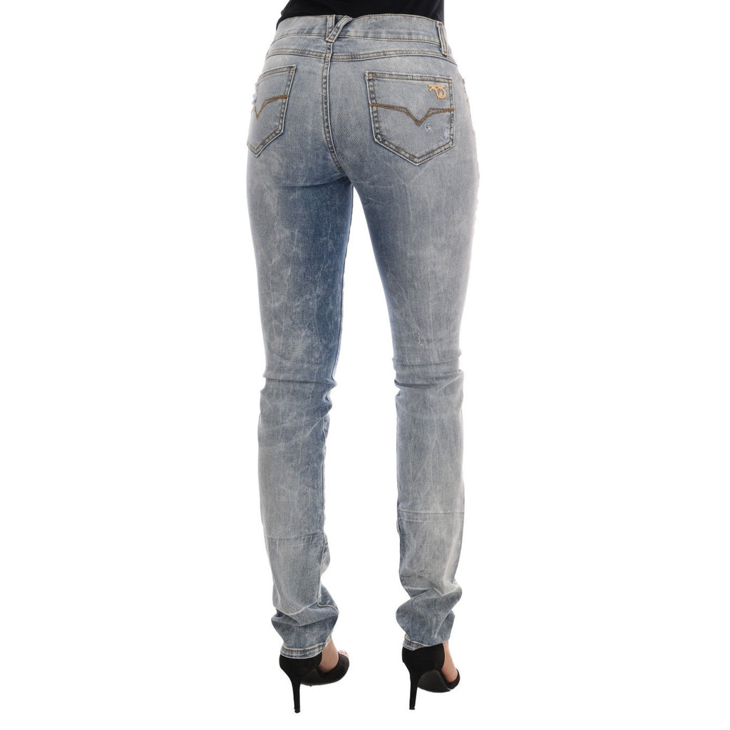 Versace Jeans Blue Wash Torn Stretch Slim Fit Jeans