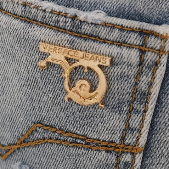 Versace Jeans Blue Wash Torn Stretch Slim Fit Jeans