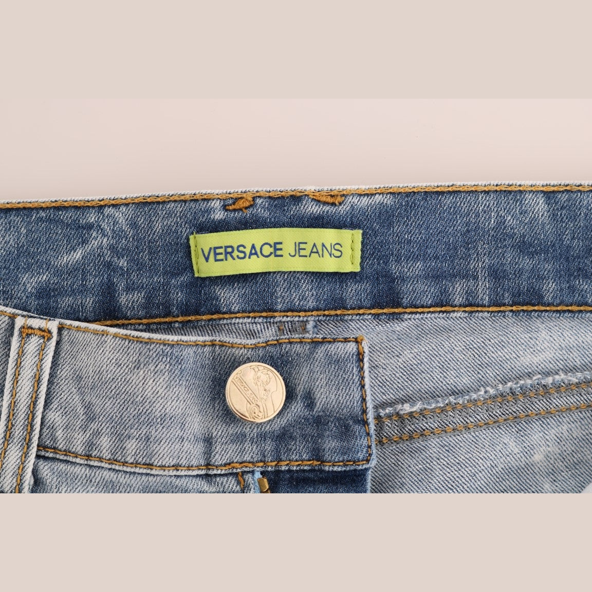 Versace Jeans Blue Wash Torn Stretch Slim Fit Jeans