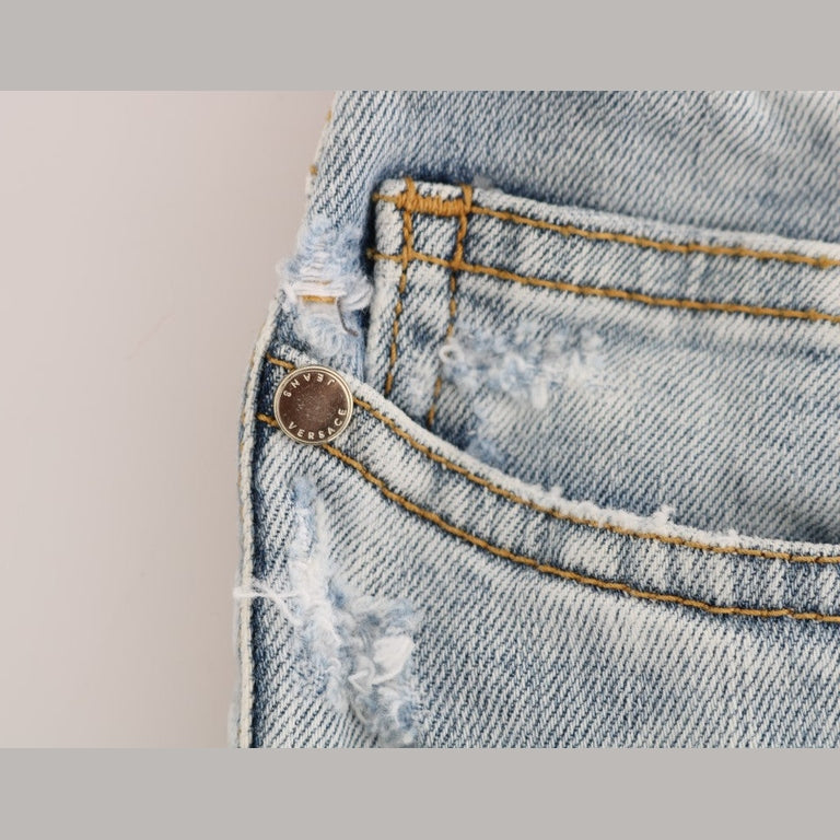 Versace Jeans Blue Wash Torn Stretch Slim Fit Jeans